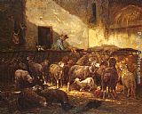 Charles Emile Jacque Famous Paintings - A Flock Of Sheep In A Barn